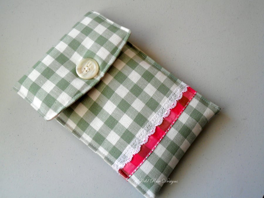 Seconds Sunday  Kindle case in a green and cream check. 