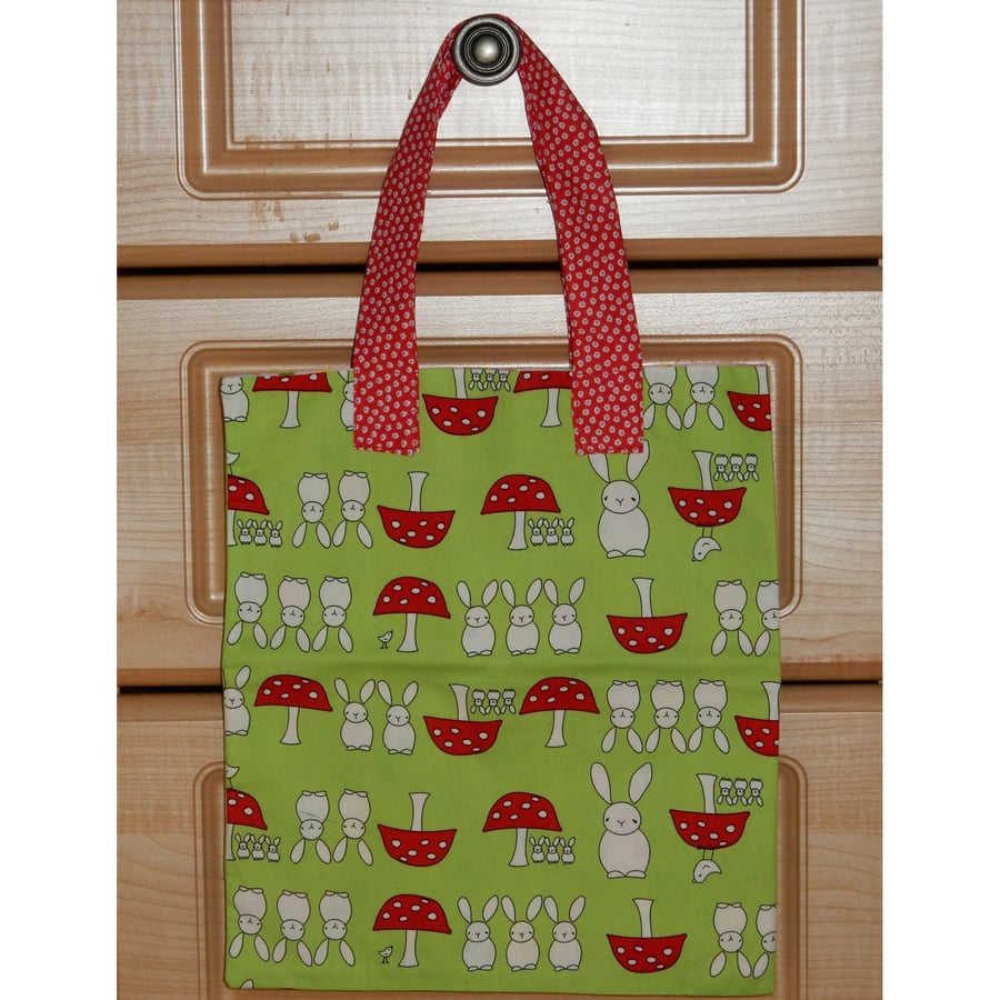 Tote bag with rabbits and toadstools