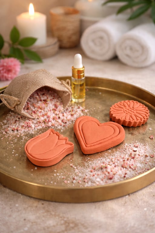 Home Spa - Diffuser stones, rose oil & bath salts