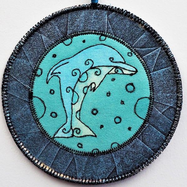 DPM034 - Dolphin Mandala Wall Hanging - 15cm (6")  - Turquoise-Green-Black