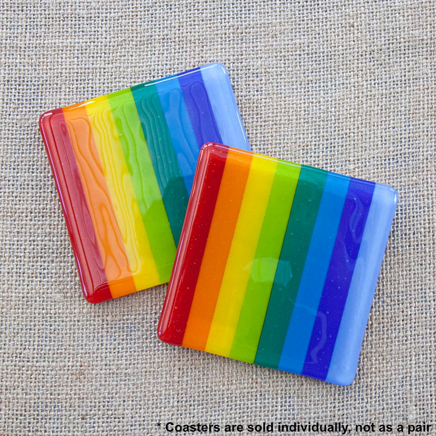 Stripy Rainbow Fused Glass Coasters