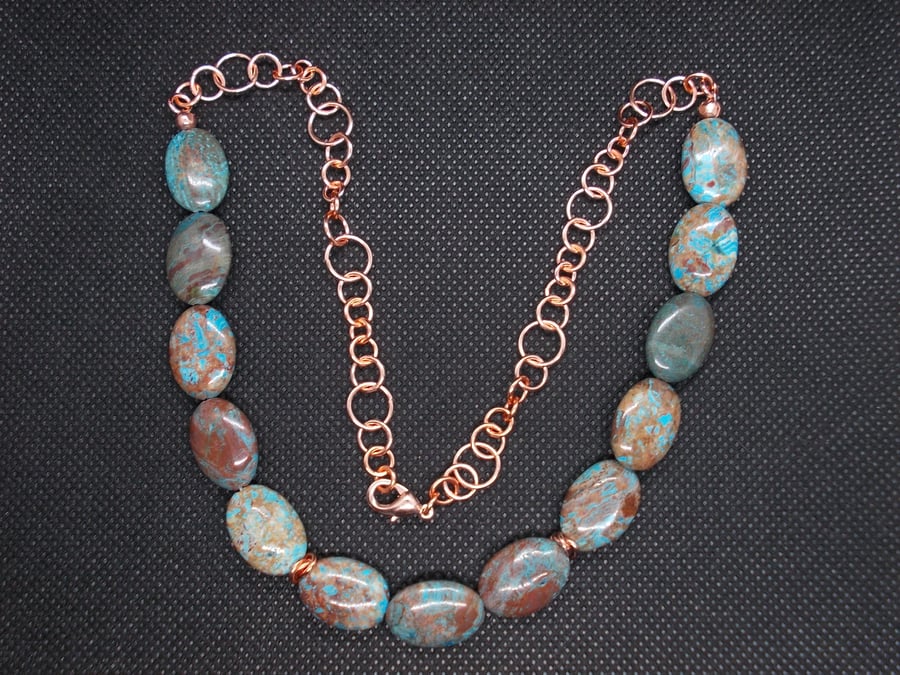 Autumn Jasper and handmade chain necklace