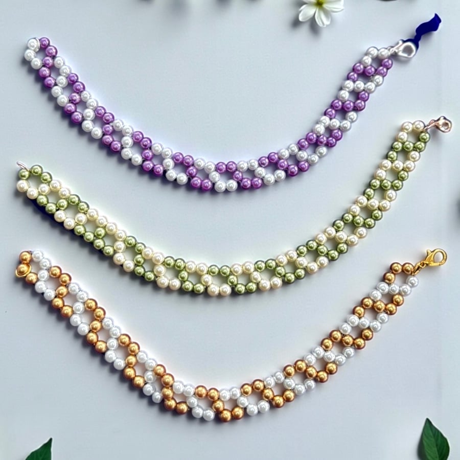 Glass Pearl Woven Bracelet