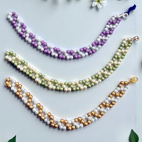 Glass Pearl Woven Bracelet