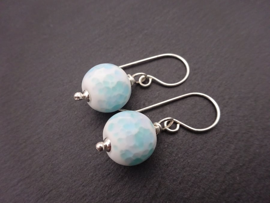 sterling silver earrings, white lampwork glass jewellery