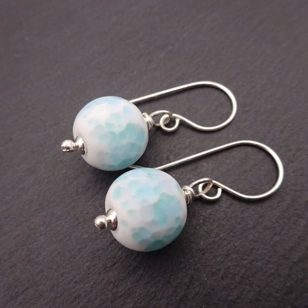 sterling silver earrings, white lampwork glass jewellery