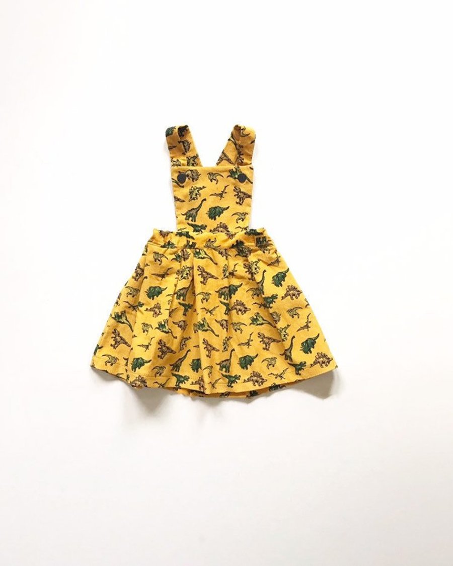 Girls Dinosaur Dress, Girls Pinafore Dress, Birthday Outfit for Toddlere