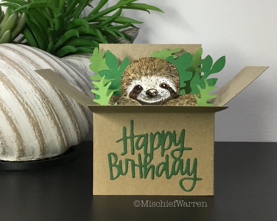 Sloth Birthday Card - 3D box card - Birthday gift card holder