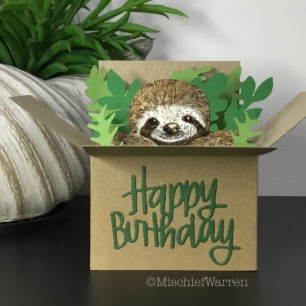 Sloth Birthday Card - 3D box card - Birthday gift card holder