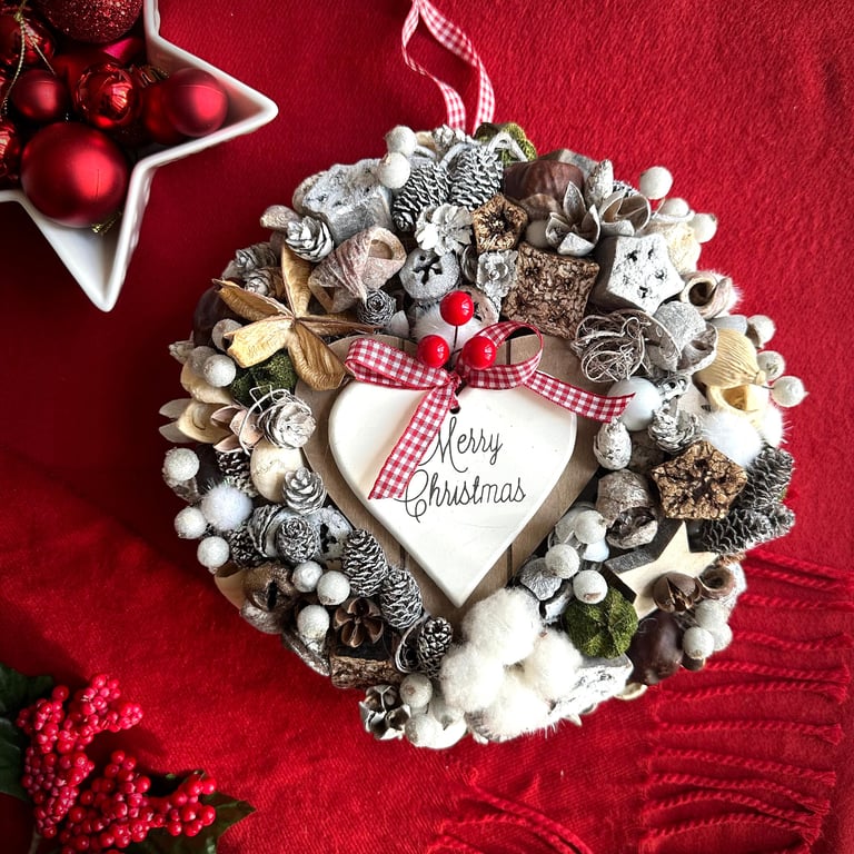Woodland rustic Christmas wreath Scandinavian winter dried foraged wall hanging 