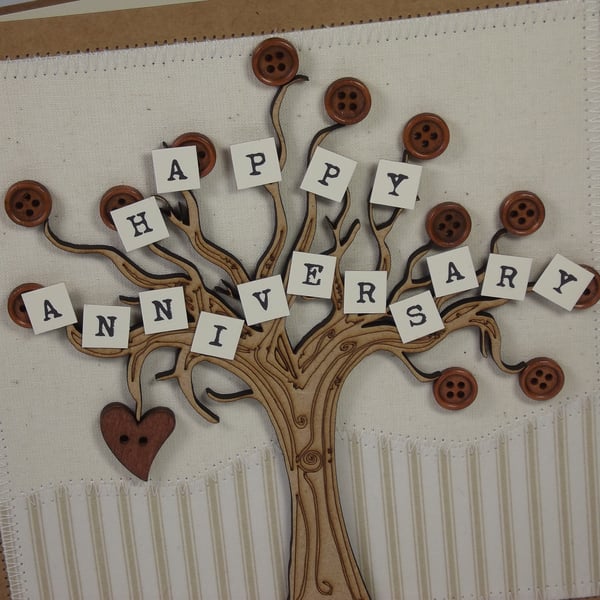  Happy Anniversary Fabric Greetings Card