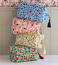 Hares & Hydrangeas Cosmetic Bag – Blue & Navy Floral Wash Bag - Image 2