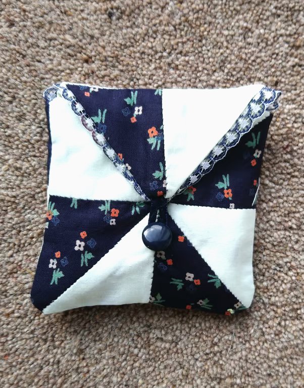 Little patchwork bag, purse or gift pouch, navy blue & pale green or pink