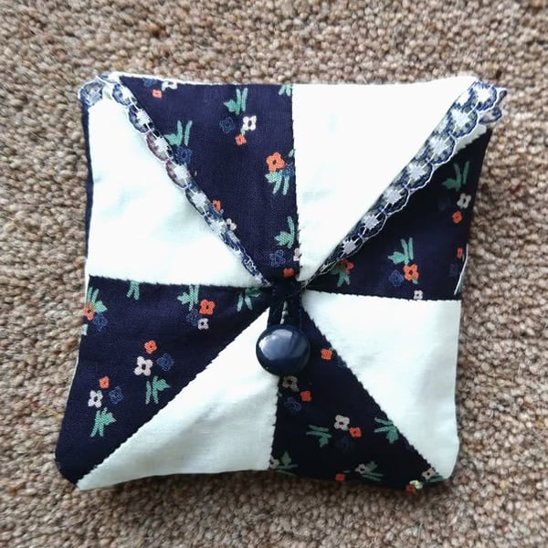 Little patchwork bag, purse or gift pouch, navy blue & pale green or pink
