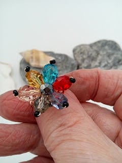 Ladies Adjustable Ring With Yellow Blue Red Smoky Quartz & Pink Crystal