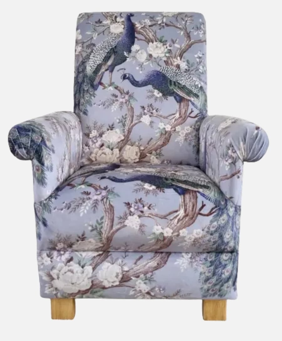 Adult Armchair in Laura Ashley Belvedere Pale Iris Velvet Fabric Lilac Chair New