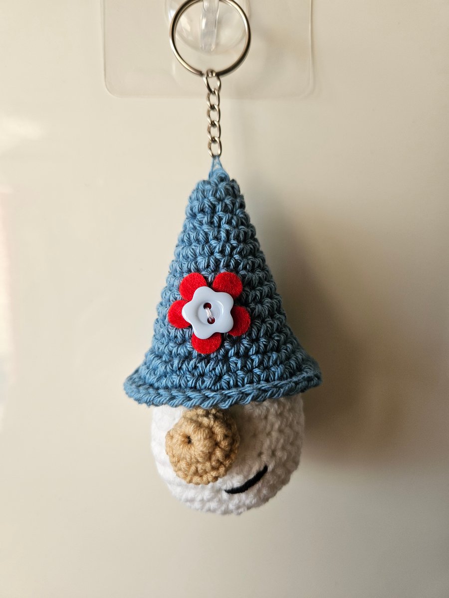 Cheeky gnome keyring or bag charm with flower embellishment