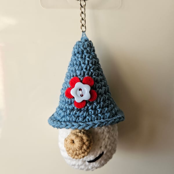 Cheeky gnome keyring or bag charm with flower embellishment