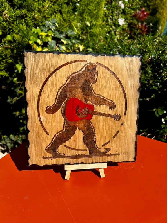 Rock Yeti Guitar Wooden Plaque – Bespoke Music Wall Art – Funny Bigfoot 