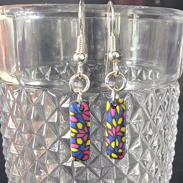 Polymer clay stained glass inspired mini drop earrings on silver plated earhooks