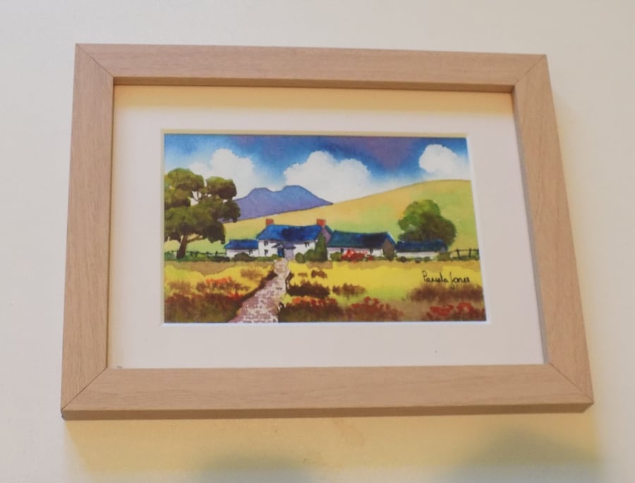 Hillside Cottage, Brecon Beacons, Wales, Original Watercolour, in 8 x 6 '' Frame