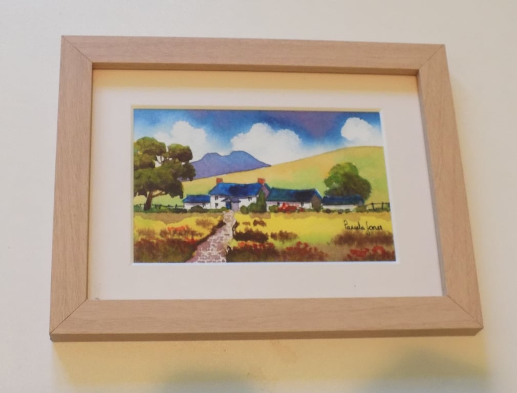 Hillside Cottage, Brecon Beacons, Wales, Original Watercolour, in 8 x 6 '' Frame