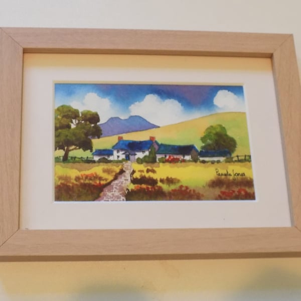 Hillside Cottage, Brecon Beacons, Wales, Original Watercolour, in 8 x 6 '' Frame