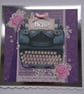 Hello Card Vintage Paper Typewriter Pink Roses Silver Foil 3D Luxury Handmade - Image 1
