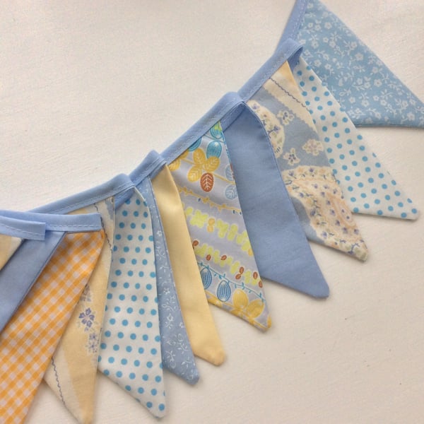 Bunting yellow and blues, 12 small flags great for decoration a camper van, bike