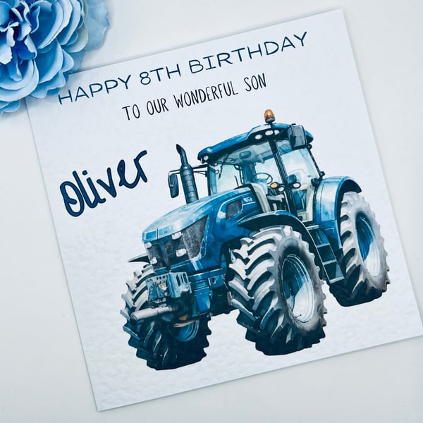 Personalised tractor birthday greeting card