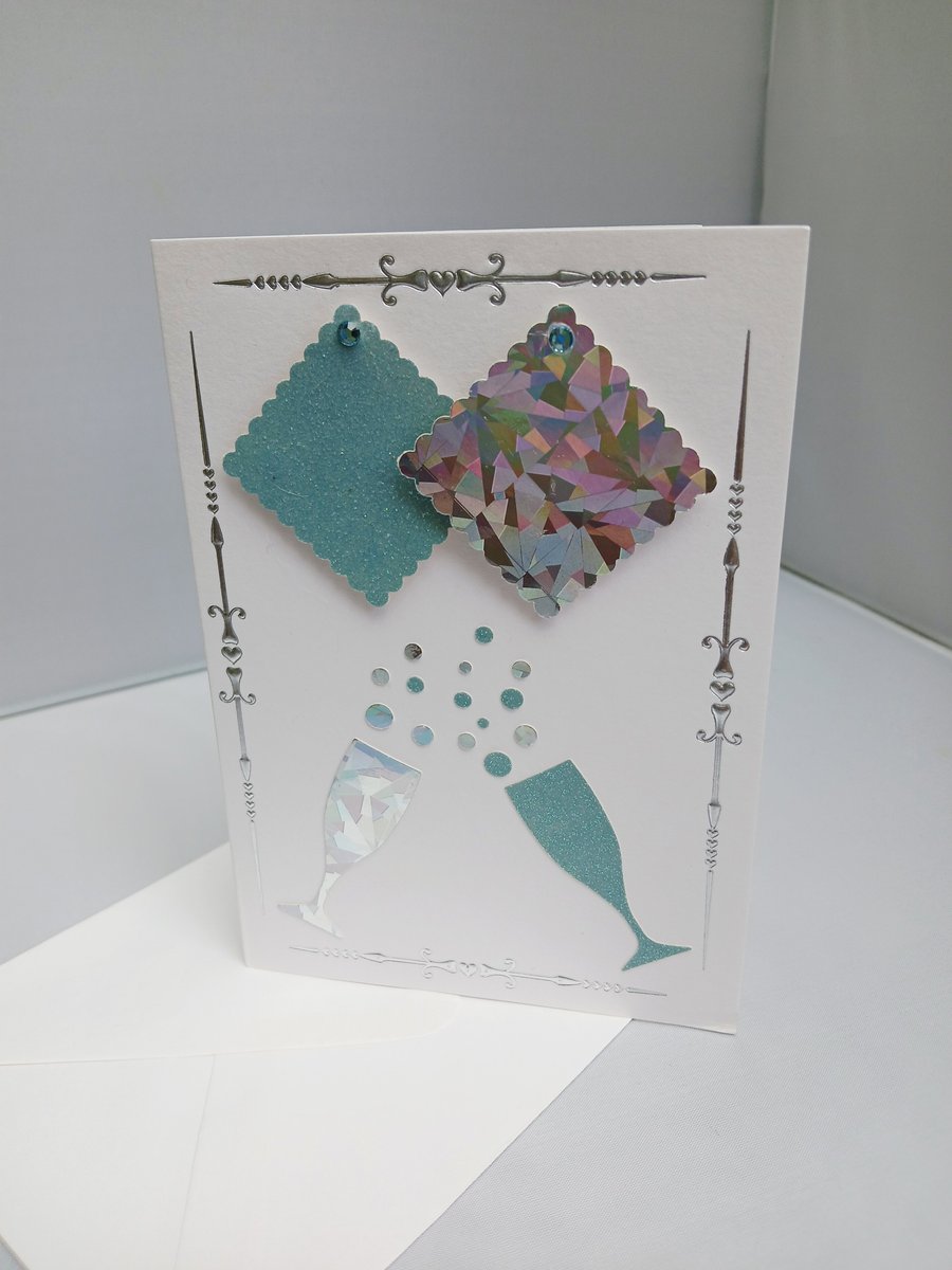 Birthday Card with Glitter Champagne Glasses