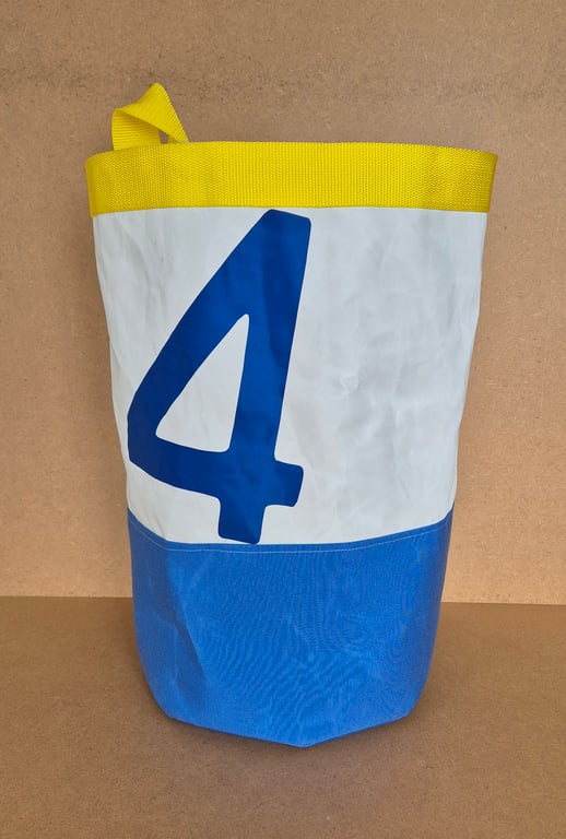 Upcycled Sailcloth Laundry Basket - Handmade Storage Bucket - Coastal Home Decor