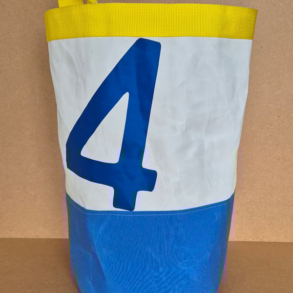 Upcycled Sailcloth Laundry Basket - Handmade Storage Bucket - Coastal Home Decor