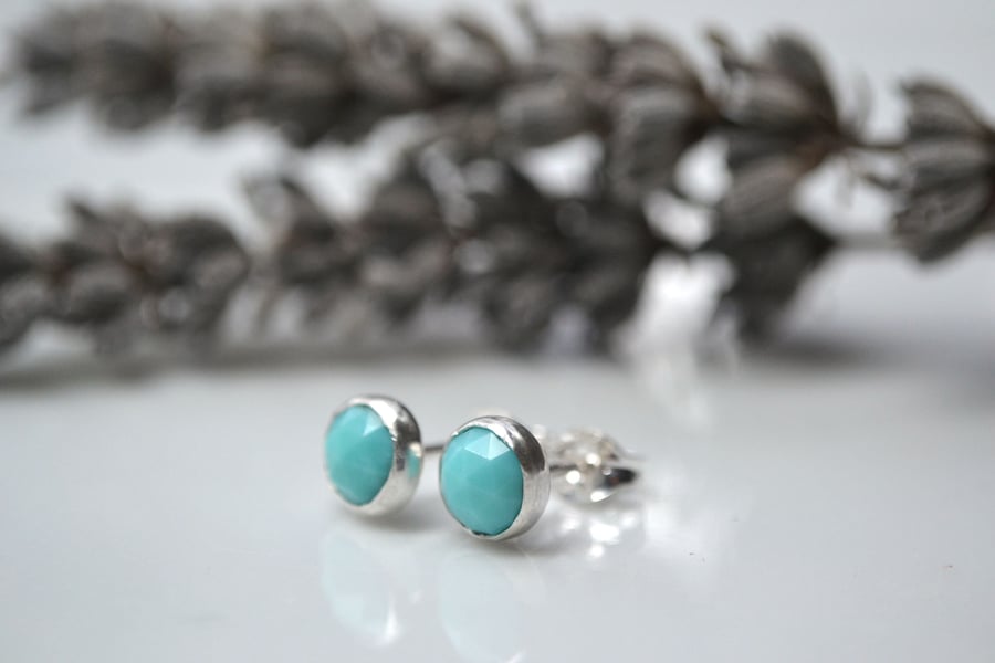 Rose cut turquoise and sterling silver studs