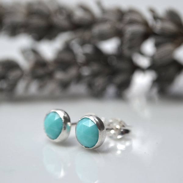 Rose cut turquoise and sterling silver studs