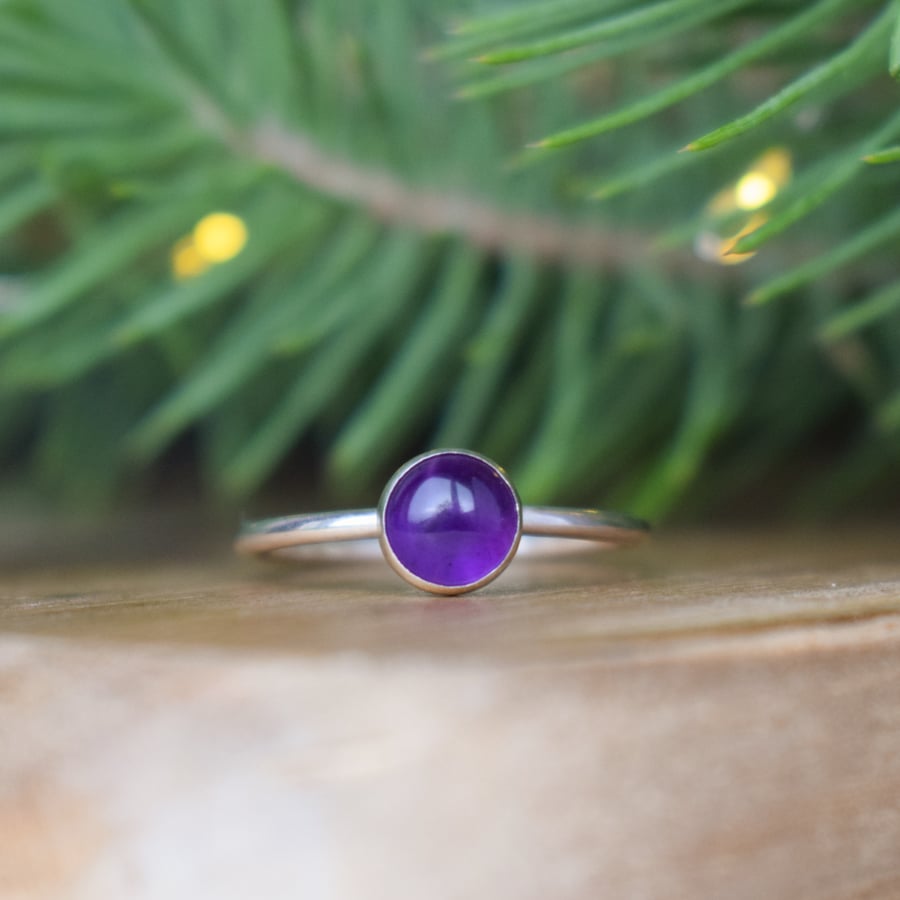 Amethyst Ring - Purple Gemstone Silver Stacking Ring