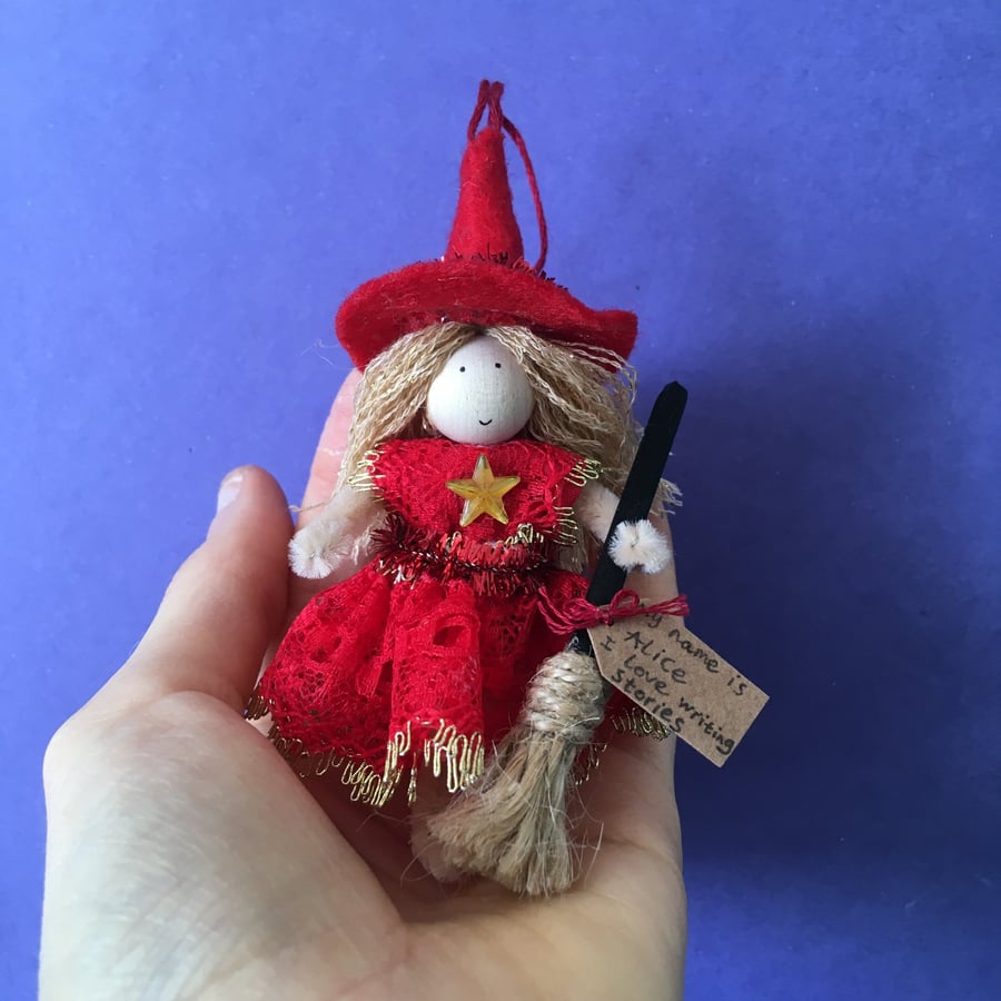 Tiny Red Witch Doll Hanging Decoration, Witchcraft 