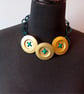Gold Button & Teal Statement Necklace - Image 2