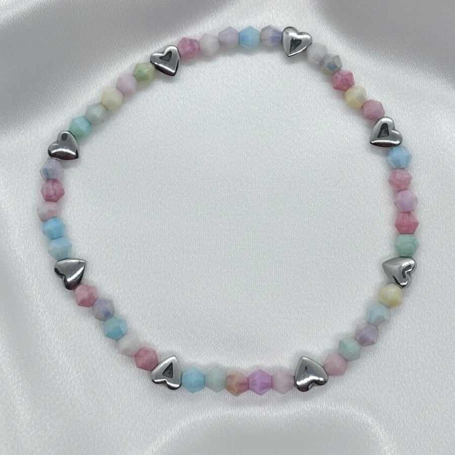Dainty Pastel Love Heart Bracelet,Valentine, Love Token