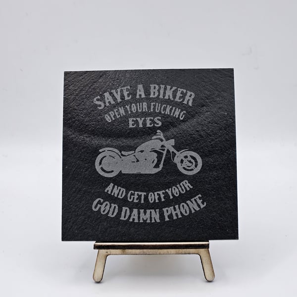 Motorbike engraved slate