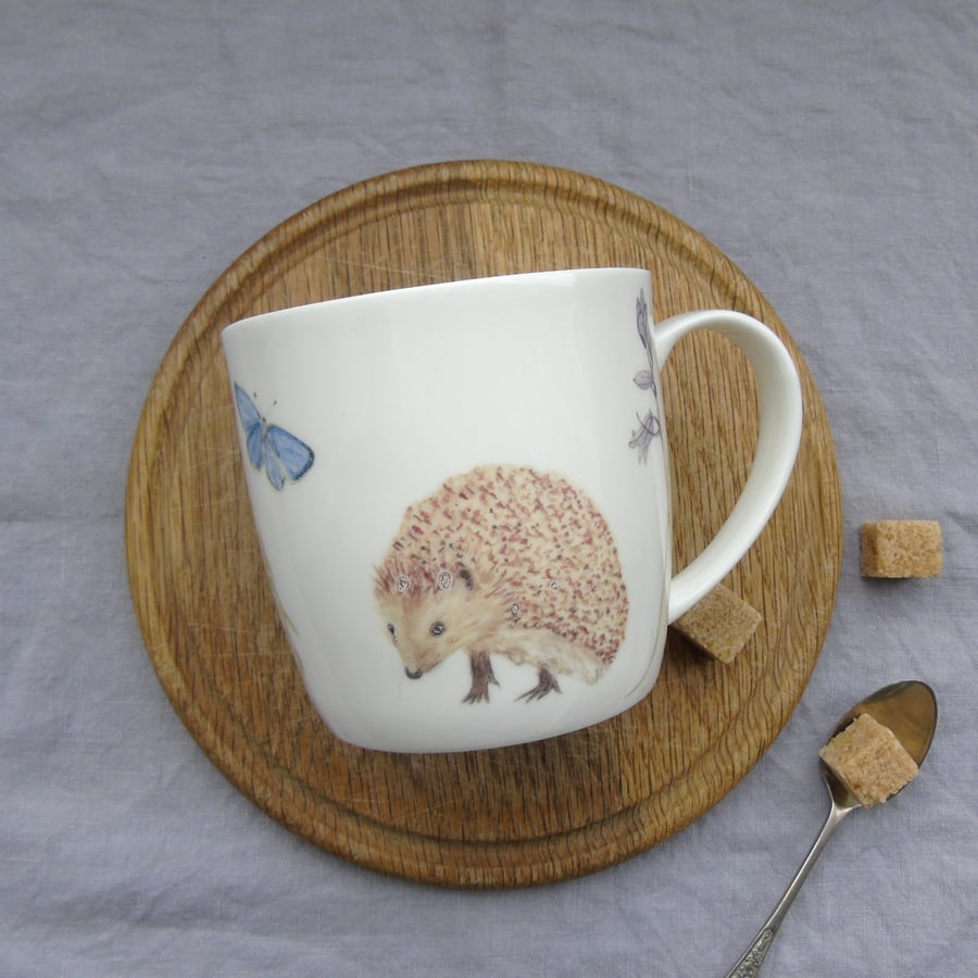 Seconds Sunday Hedgehog and Bluebell fine bone china mug