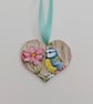 Bluetit wooden hanging heart decoration, garden bird, gift for a bird lover  - Image 3