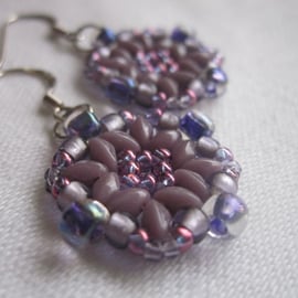 Purple Square Beadwork Earrings