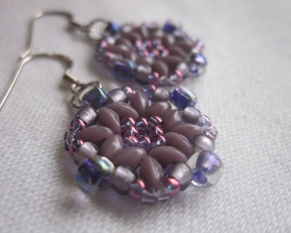 Purple Square Beadwork Earrings