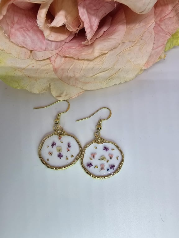 Handmade Resin Earrings with Real Preserved Flowers Floral Jewelry Gift