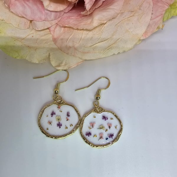 Handmade Resin Earrings with Real Preserved Flowers Floral Jewelry Gift