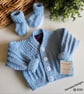 Hand Knitted Baby Boys Cardigan , Booties  Set Size 0 - 3 months size - Image 6