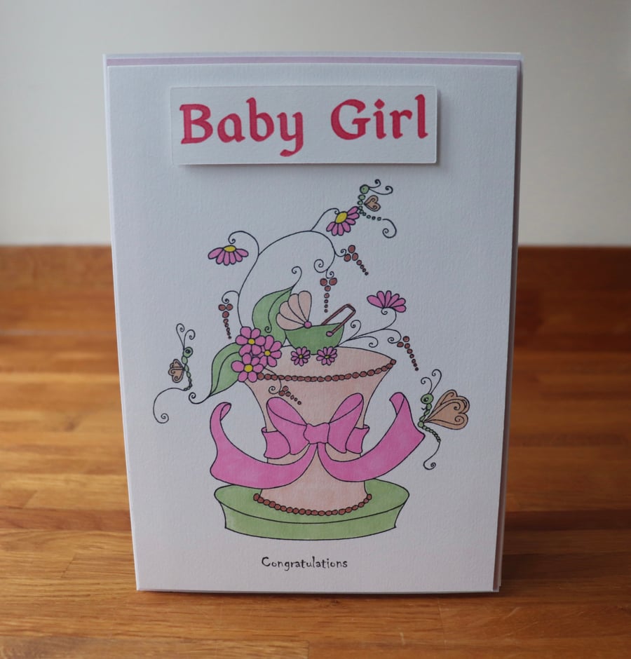 New Baby cake Card Girl.