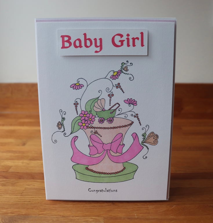 New Baby cake Card Girl.