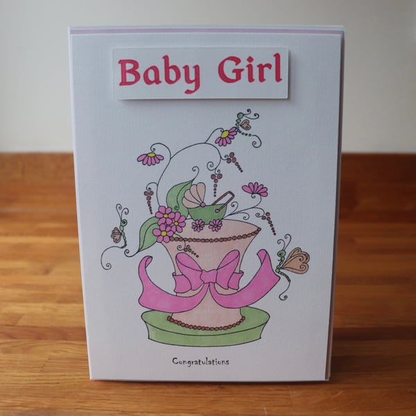 New Baby cake Card Girl.
